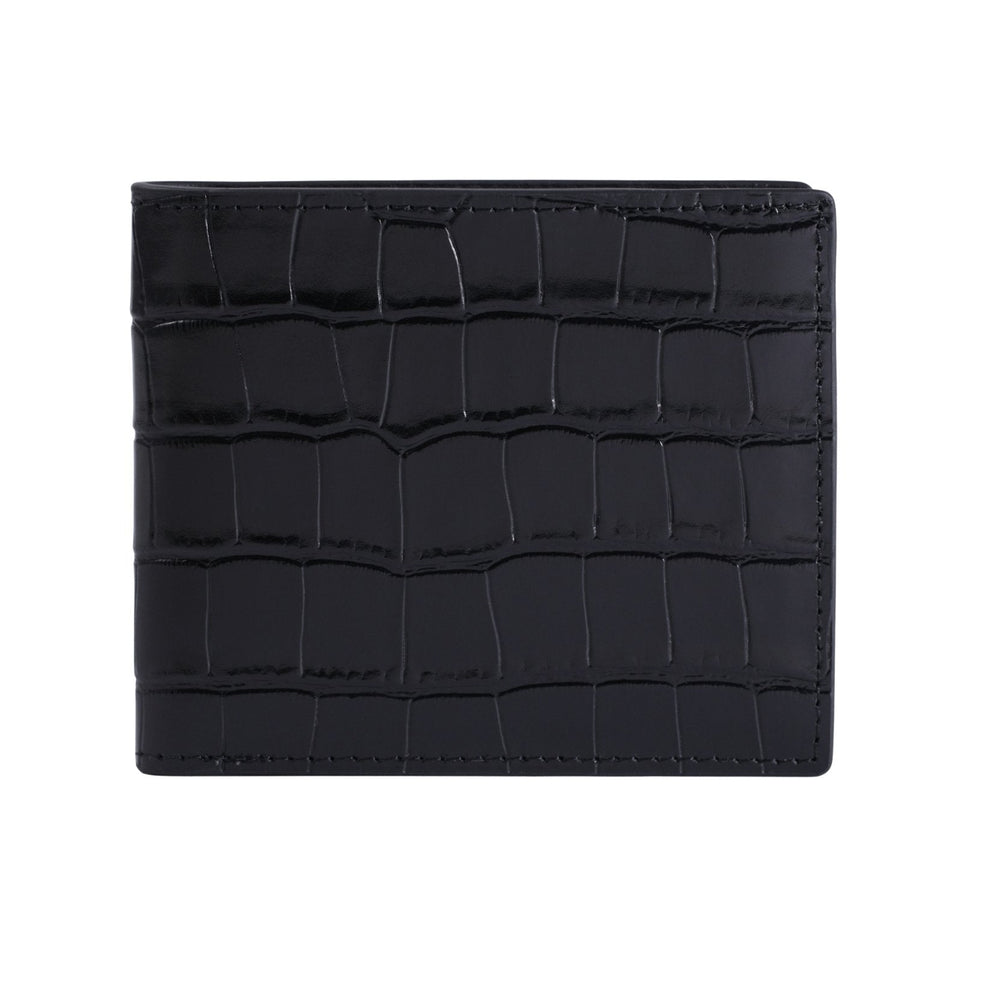 Cartera de piel con relieve de cocodrilo Billetera bifold de cuero de cocodrilo negro de Gentcreate