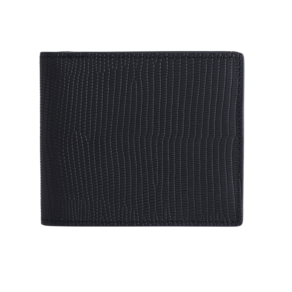 Cartera plegable de piel de lagarto Billetera bifold de cuero de lagarto negro de GENTCREATE