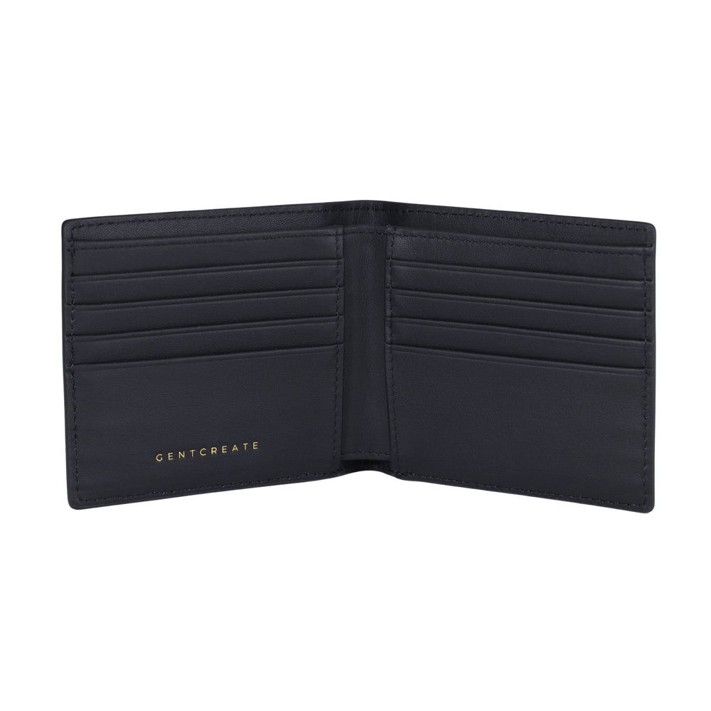 Cartera plegable de piel saffiano Interior de la billetera bifold de cuero Saffiano negro de Gentcreate