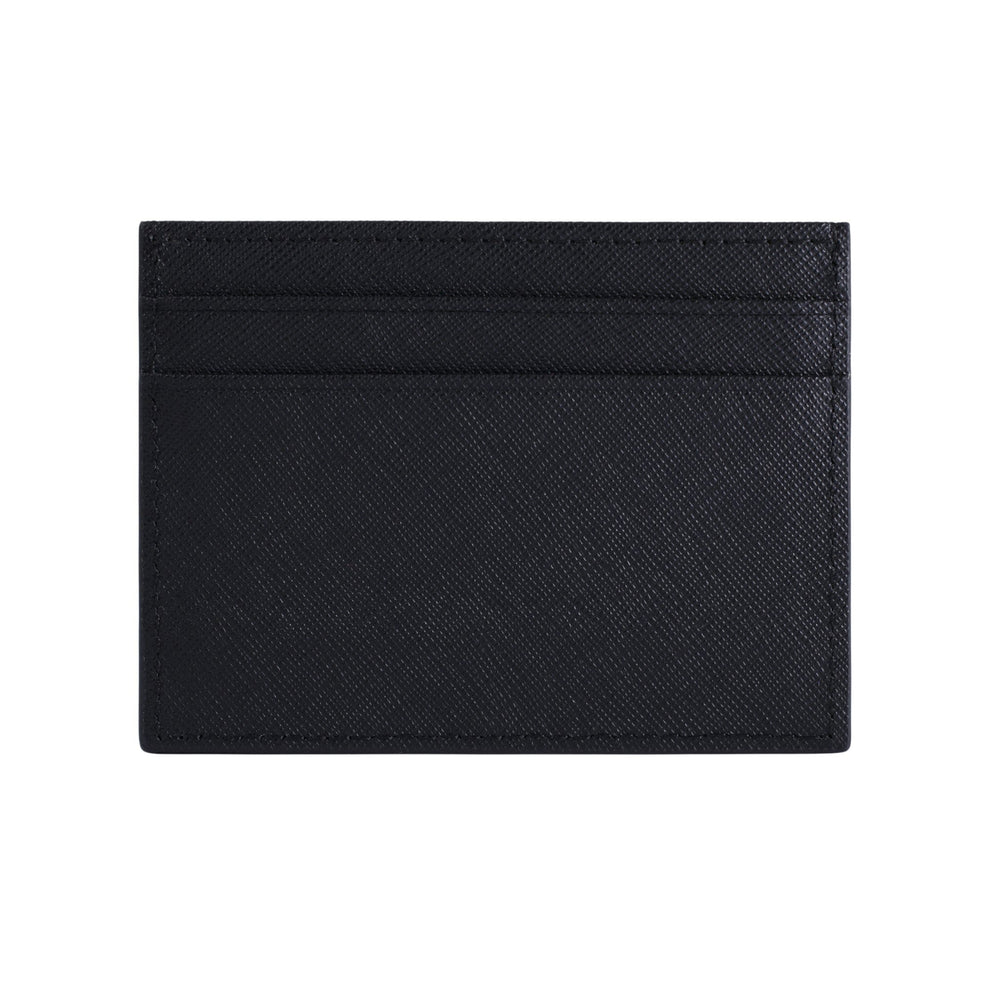 Saffiano läderkorthållare Baksidan av det svarta lyx Saffiano-läder minimalistiska kortfodralet av Gentcreate.