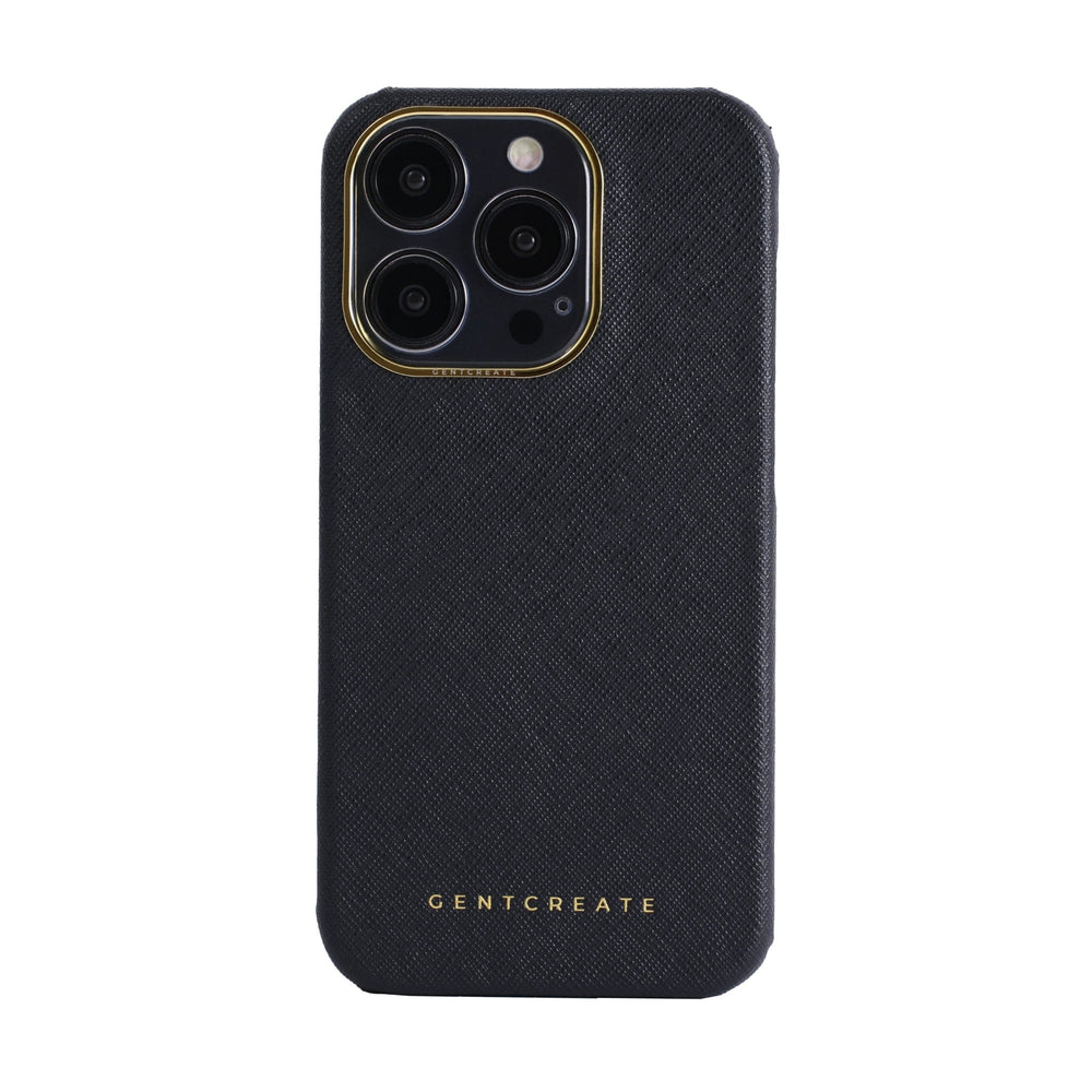 Saffiano Leather iPhone Case Black Saffiano Leather iPhone 16 Case
