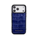 Blue 17 pro crocodile-patterned phone case with 'GENTCREATE' branding on a white background