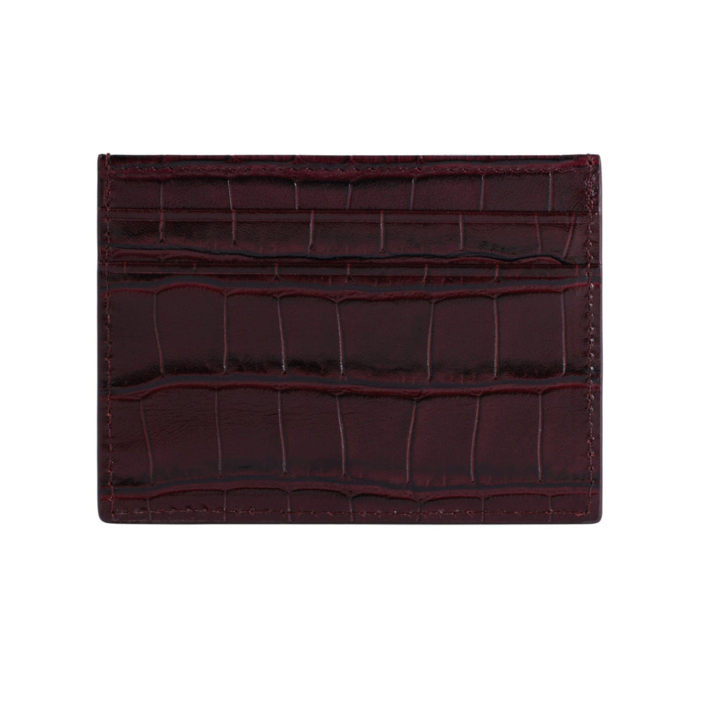 Krokodilpräglat läderkorthållare Baksidan av kalvskinnets lyxburgundy läder kortfodral med präglad krokodiltextur från Gentcreate-varumärket.