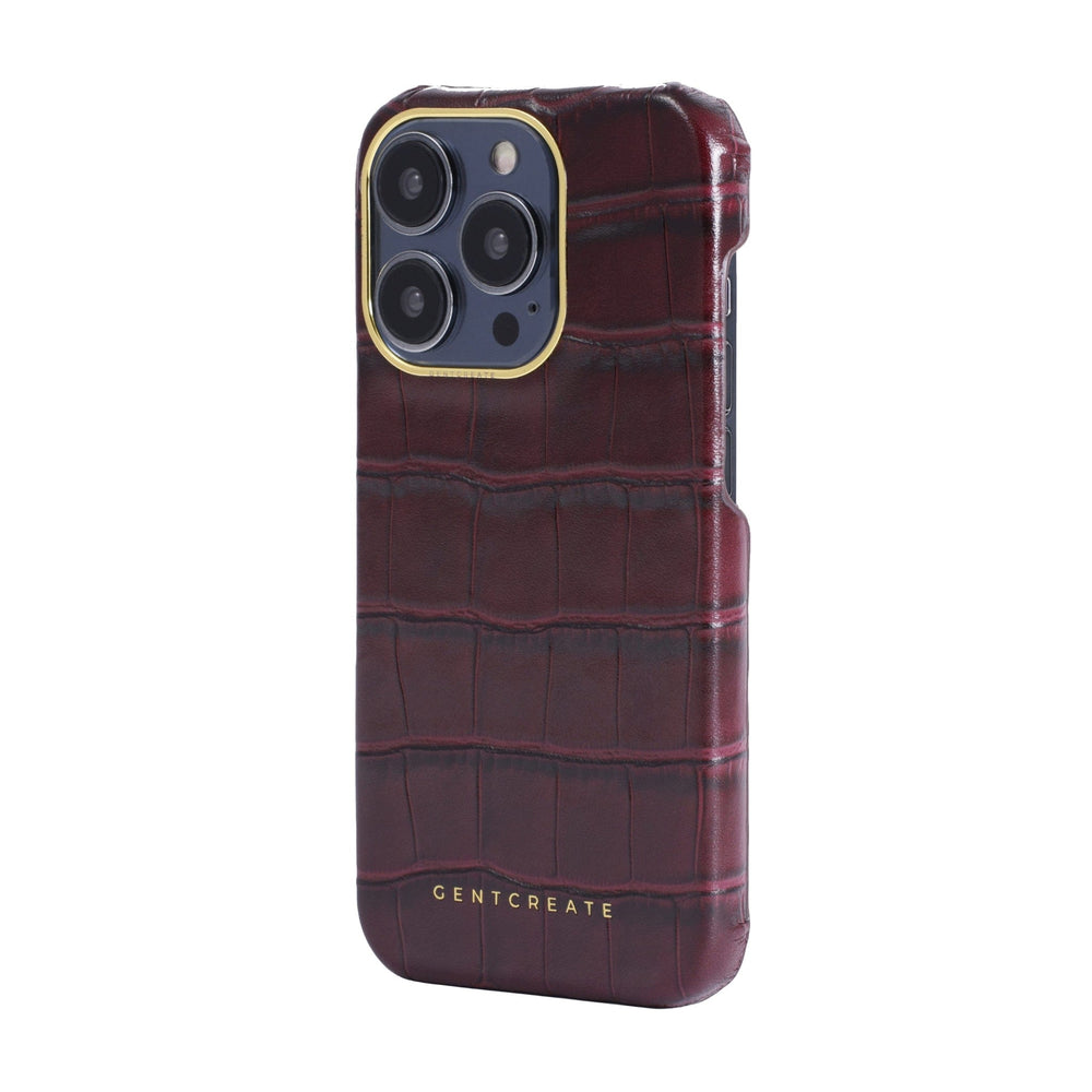 Leather iPhone Case Crocodile Pattern Burgundy Crocodile iPhone Case from the Gentcreate brand, viewed from the left side