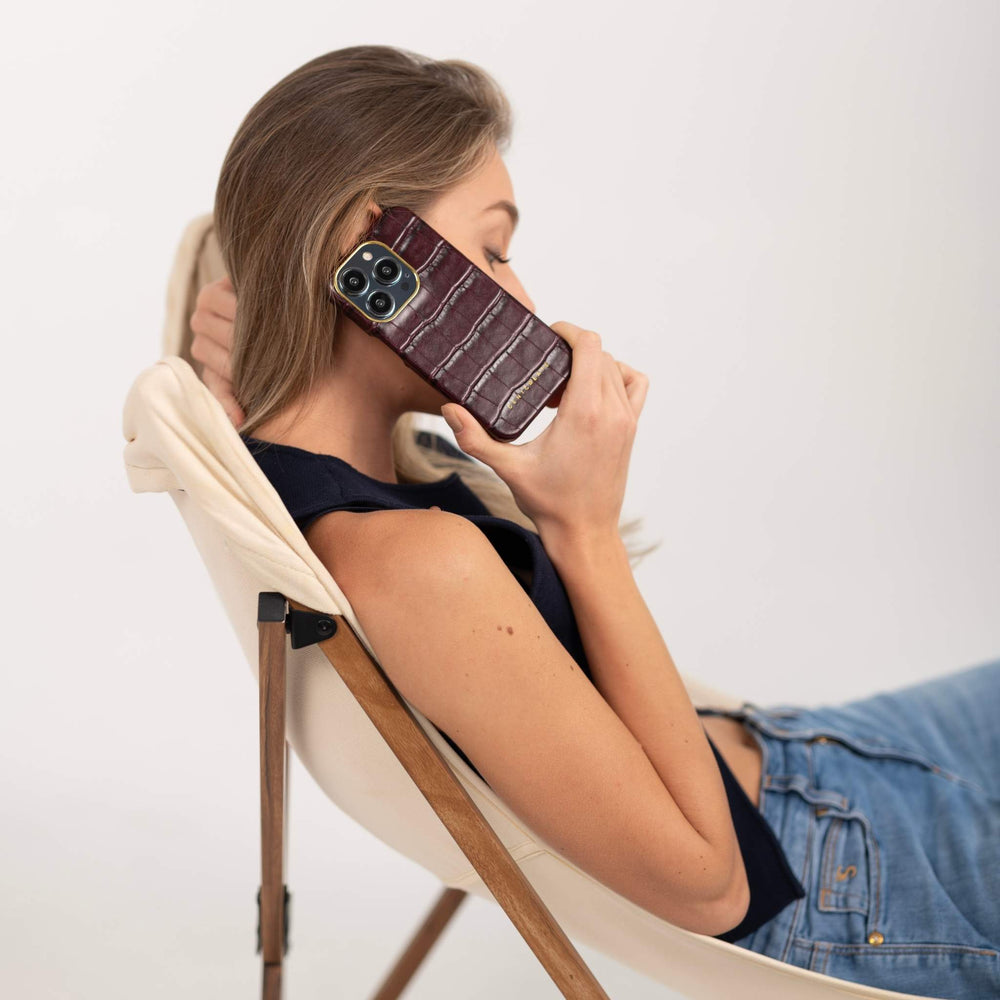 Leather iPhone Case Crocodile Pattern Burgundy Crocodile iPhone 16 Cases