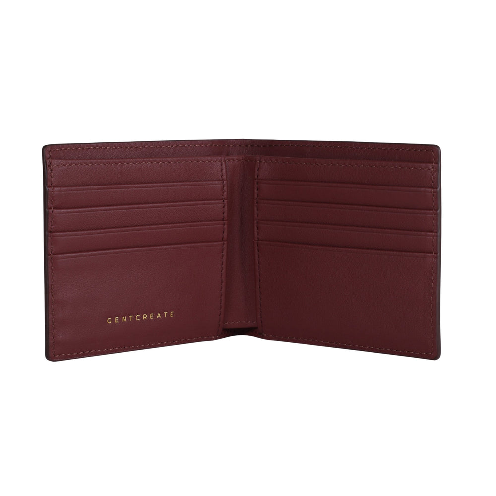 Cartera plegable de piel de lagarto Interior de la billetera bifold de cuero de lagarto burdeos de Gentcreate