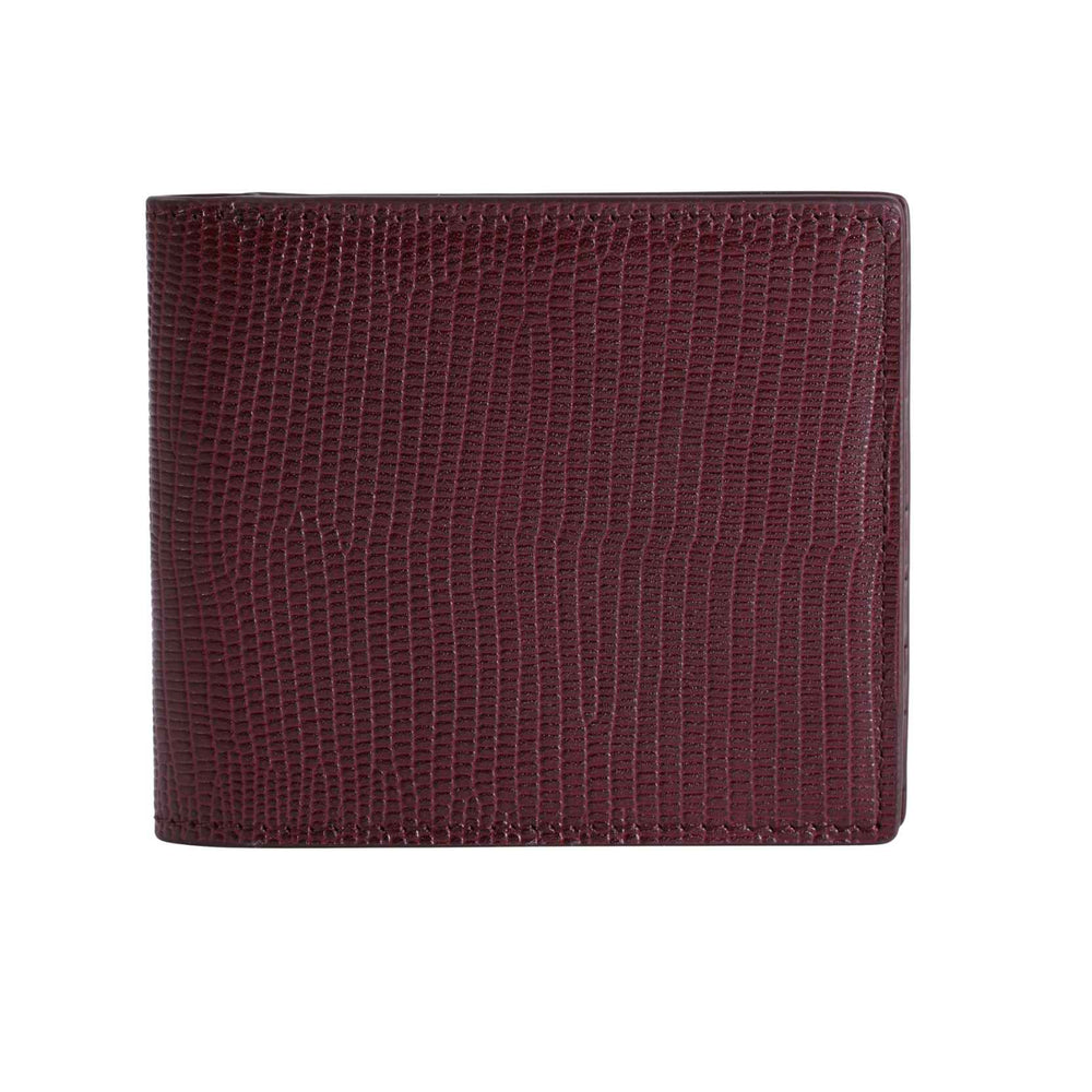 Cartera plegable de piel de lagarto Billetera bifold de cuero de lagarto burdeos