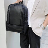 The man is holding a black leather backpack in his right hand from Gentcreate