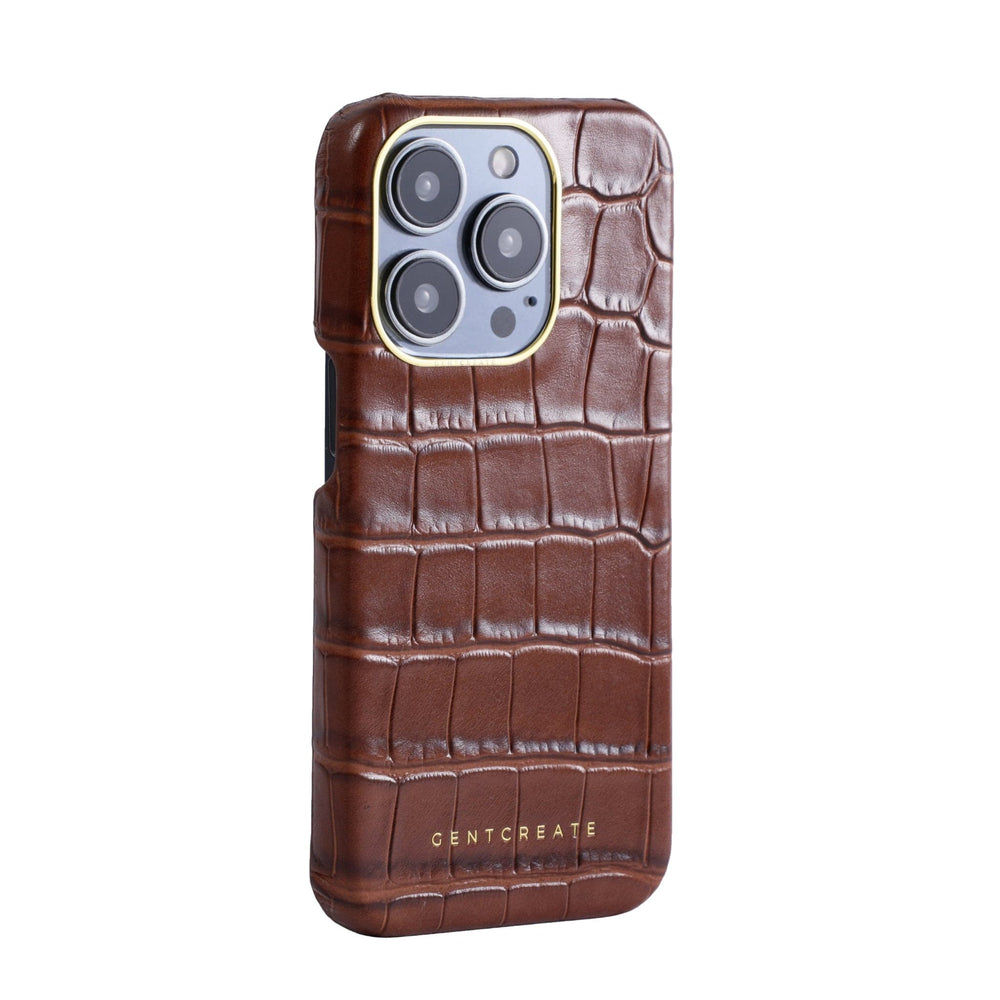 Leather iPhone Case Crocodile Pattern Brown Crocodile iPhone Case from the Gentcreate brand, viewed from the right side