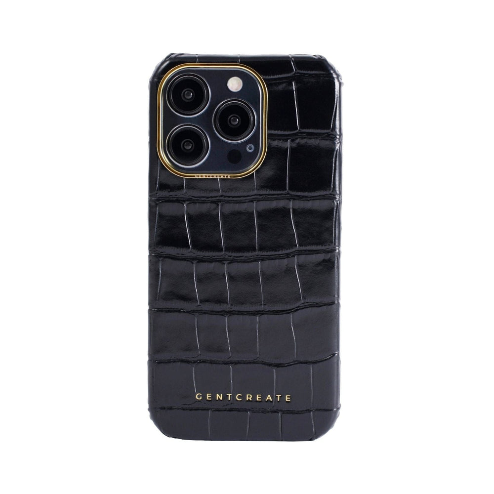 Leather iPhone Case Crocodile Pattern Crocodile Leather iPhone 16 Black Case