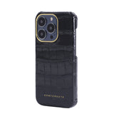 Θήκη Crocodile Leather iPhone 16 μαύρη από το πλάι