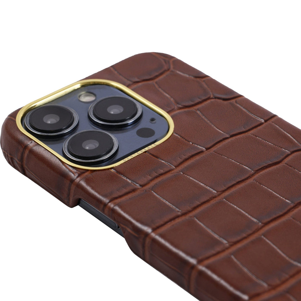 Leather iPhone Case Crocodile Pattern Close-up picture of the Brown Crocodile iPhone Case