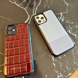 Custodie per iPhone grigie in coccodrillo bordeaux e lucertola di Gentcreate