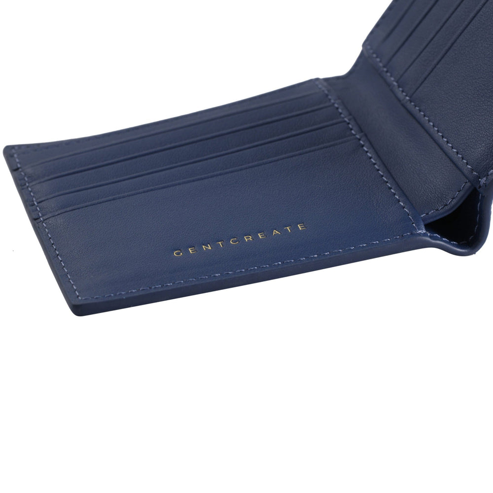 Cartera plegable de piel de lagarto Interior de la billetera bifold de cuero de lagarto azul marino de Gentcreate