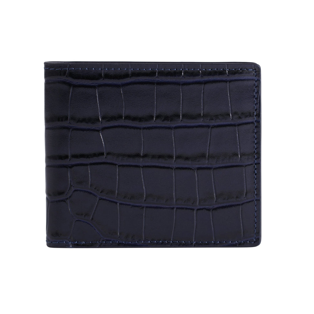 Cartera de piel con relieve de cocodrilo Billetera bifold de cuero de cocodrilo azul marino de Gentcreate