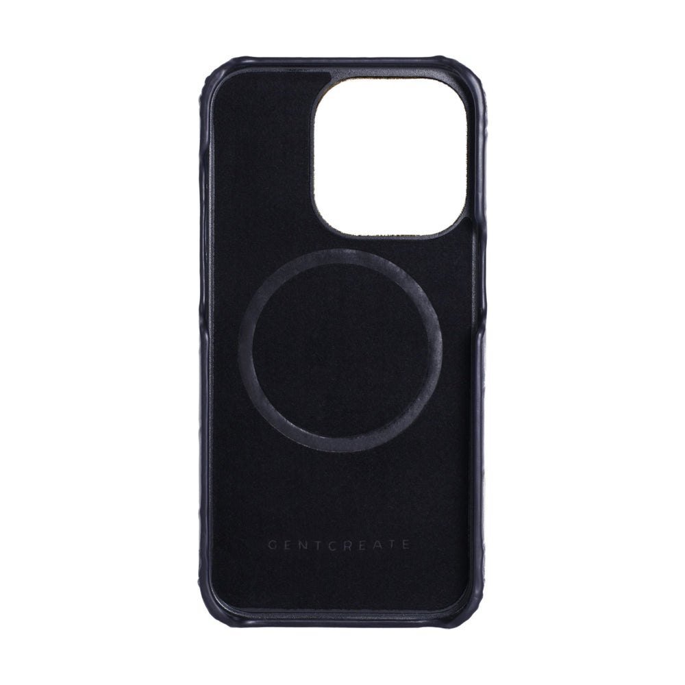 Leather iPhone Case Crocodile Pattern The interior side of the luxury dark navy crocodile iphone 15 Pro Max case from the brand Gentcreate