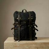 Black retro canvas backpack with leather straps