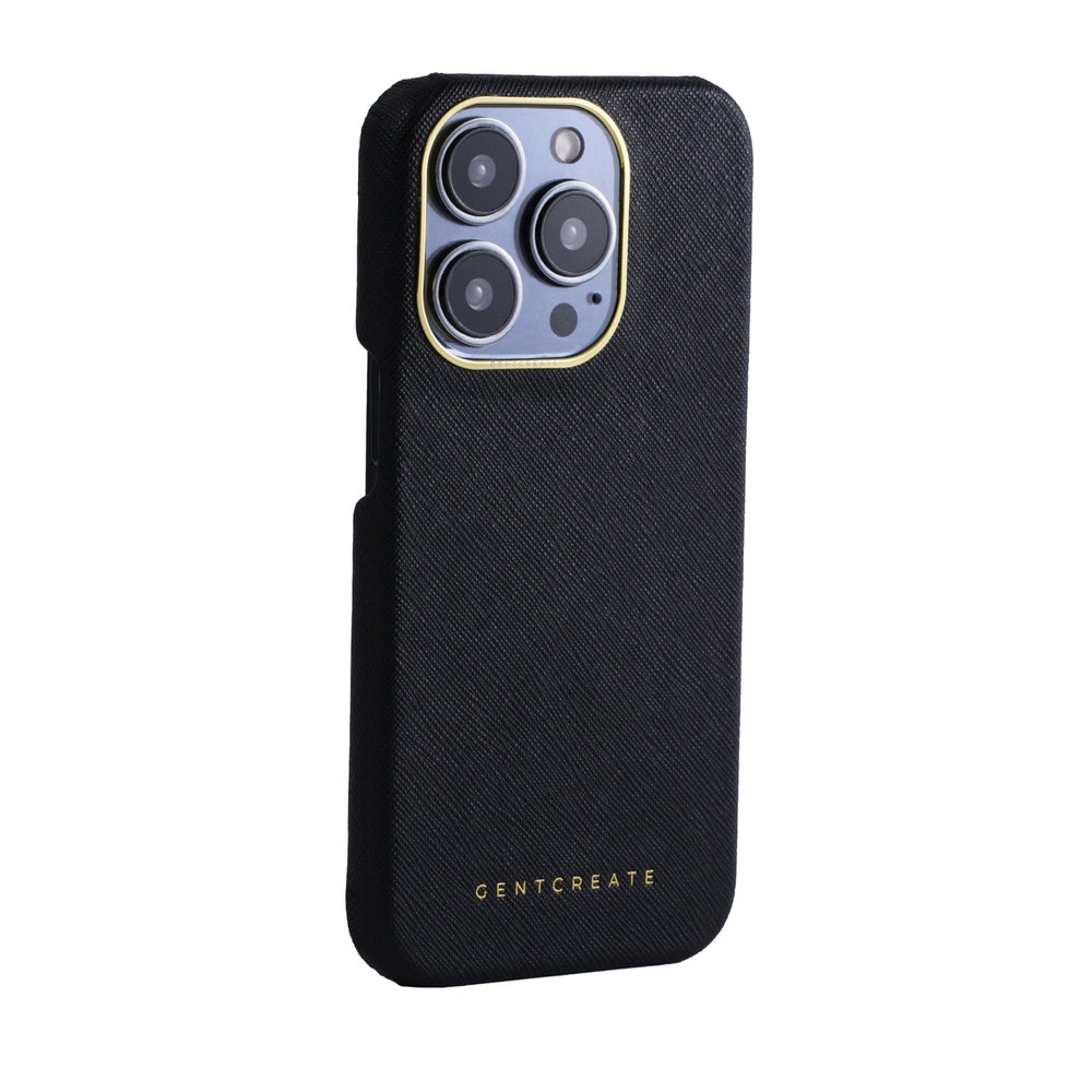 Saffiano Leather iPhone Case iPhone 15 Pro Max Saffiano Black Leather Case By Gentcreate