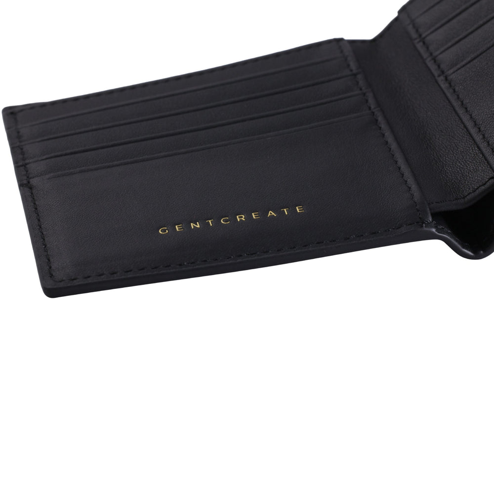 Cartera plegable de piel saffiano Interior de la billetera bifold de cuero Saffiano negro de la marca de lujo Gentcreate