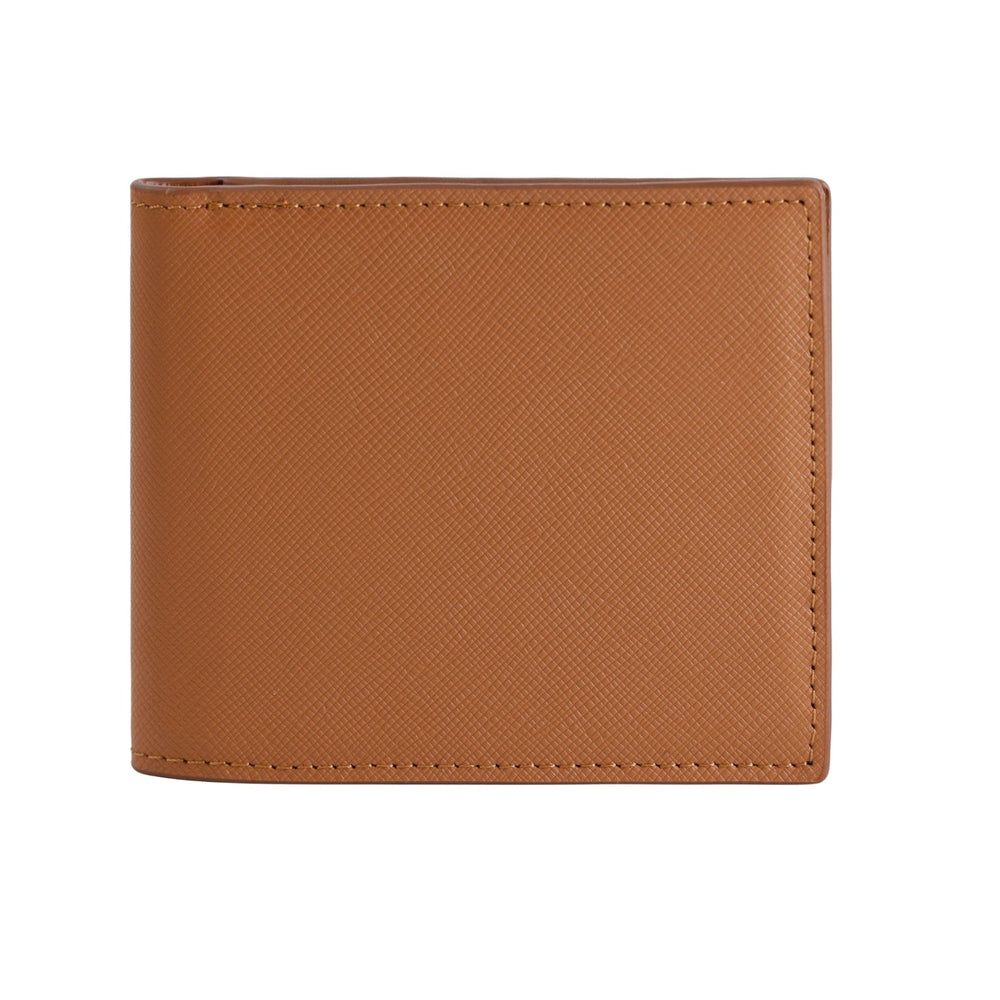 Cartera plegable de piel saffiano Billetera bifold de cuero Saffiano marrón de Gentcreate