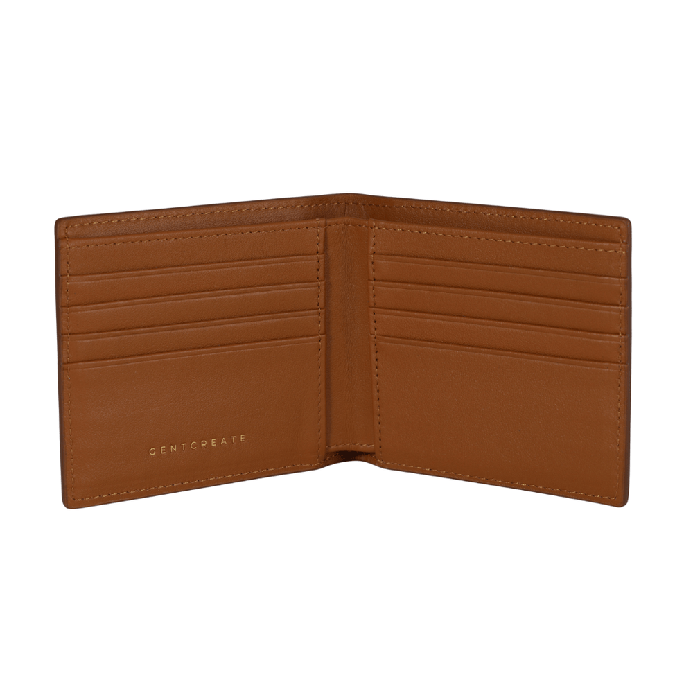 Cartera plegable de piel saffiano Interior de la billetera bifold de cuero Saffiano marrón de Gentcreate