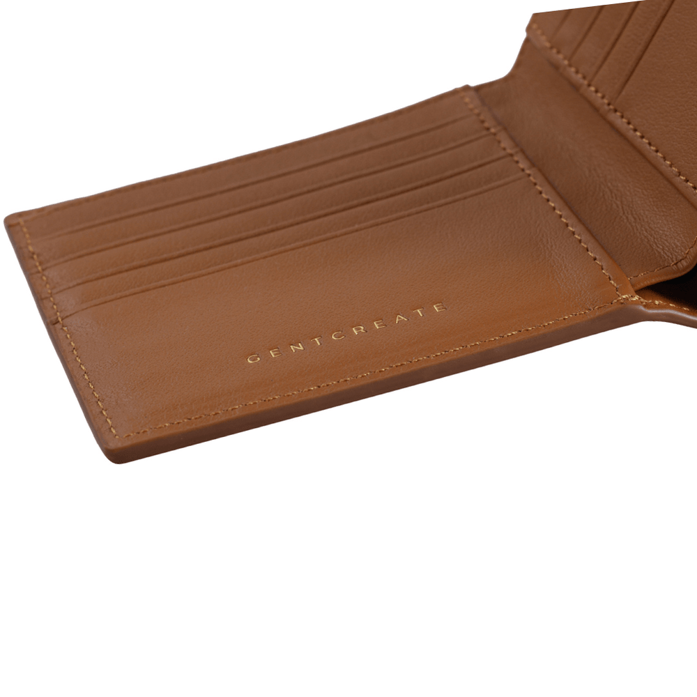 Cartera plegable de piel saffiano Interior de la billetera bifold de cuero Saffiano marrón de la marca de lujo Gentcreate
