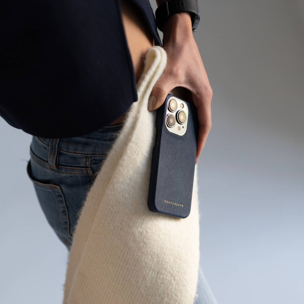 Saffiano Leather iPhone Case Navy Blue Saffiano iPhone 16 Case By GENTCREATE