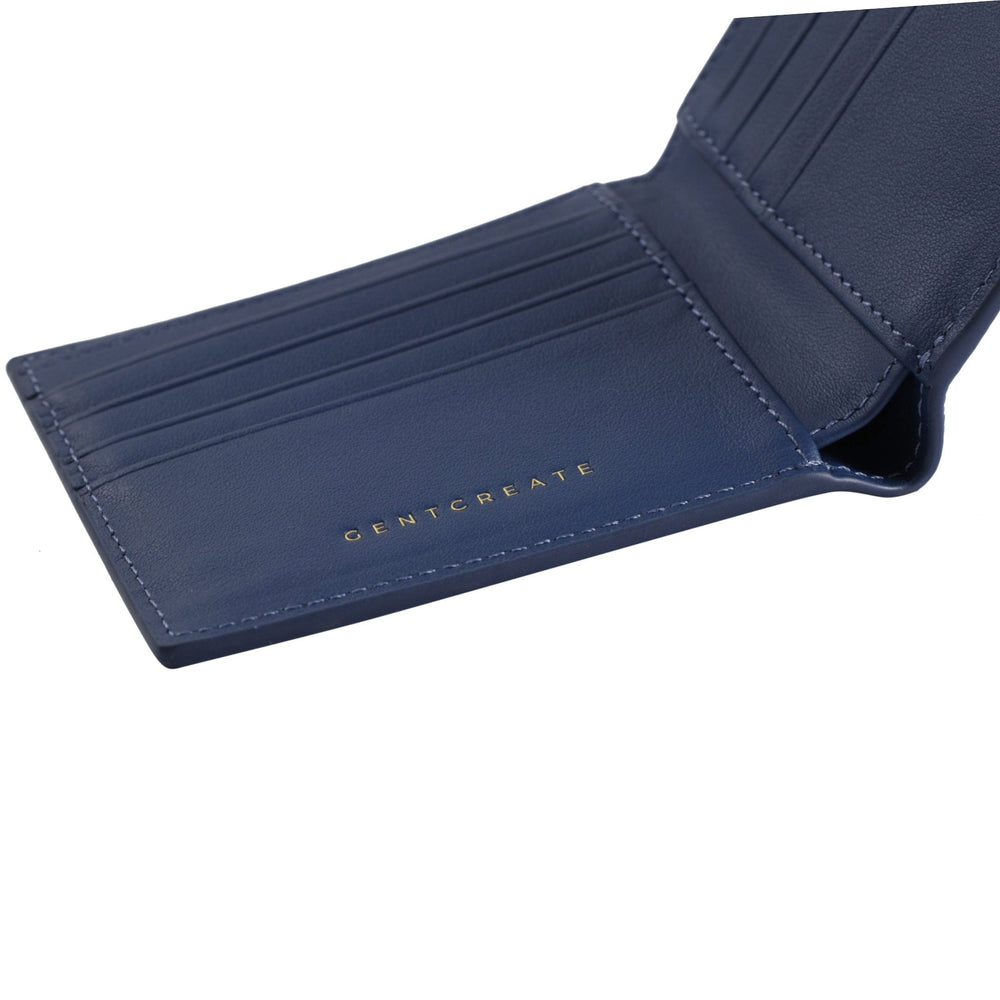 Cartera plegable de piel saffiano Dentro de la billetera de cuero Saffiano azul marino de la marca de lujo Gentcreate