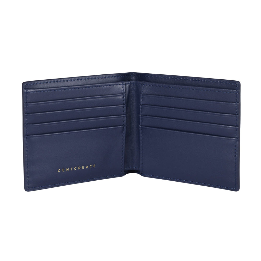Cartera plegable de piel saffiano Dentro de la billetera de cuero Saffiano azul marino de Gentcreate