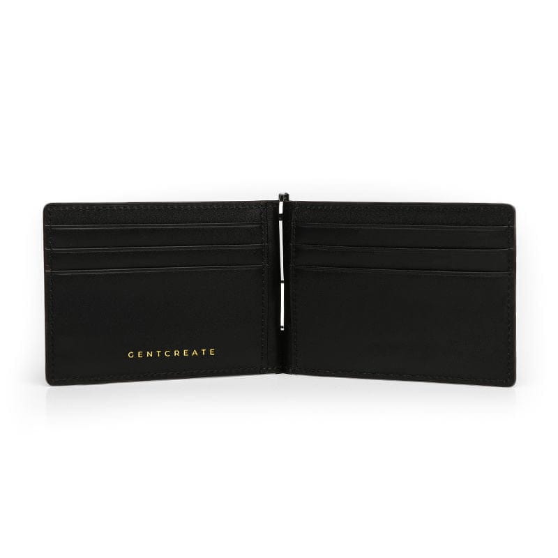 고급 패션 브랜드 Gentcreate의 검은 머니 클립 지갑 내부 고급 패션 브랜드 Gentcreate의 검은 머니 클립 지갑 내부