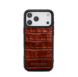 Brown 17 pro crocodile-patterned phone case with 'GENTCREATE' branding on a white background