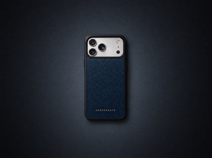 GENTCREATE கருநீல நிற Saffiano தோல் iPhone 18 Pro கேஸ்