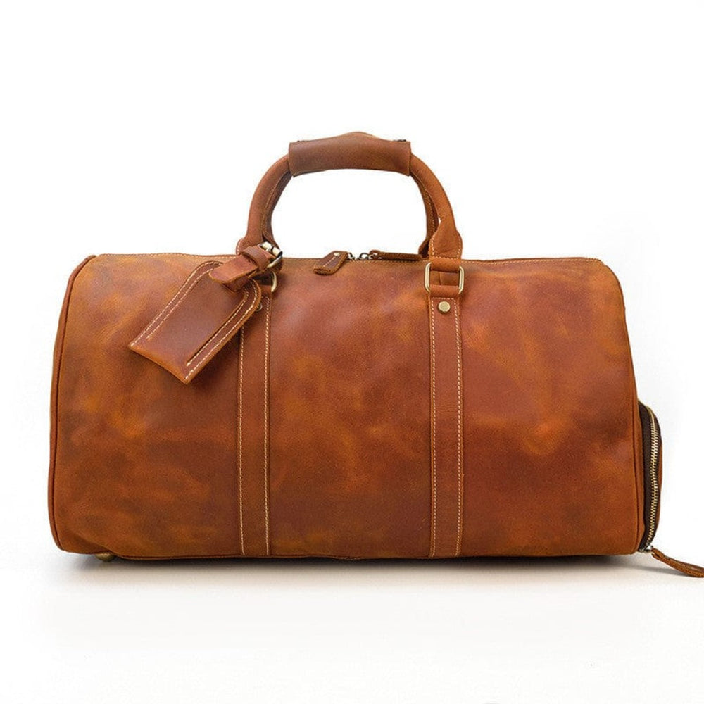 Crossbody-veske i brunt skinn Lys Brun Duffle Lær Bag fra luksus mote merke Gentcreate