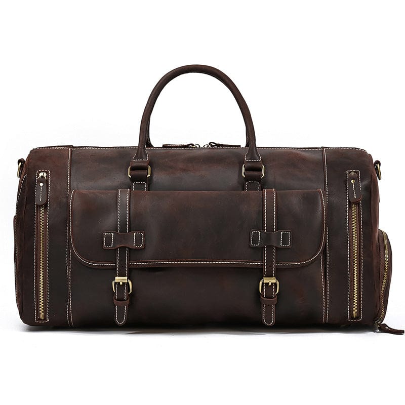 Crossbody-veske i brunt skinn Opes Retro Crazy Horse Skin Reise Bag Herres Stor Kapasitet Bagasje Bag - Gentcreate