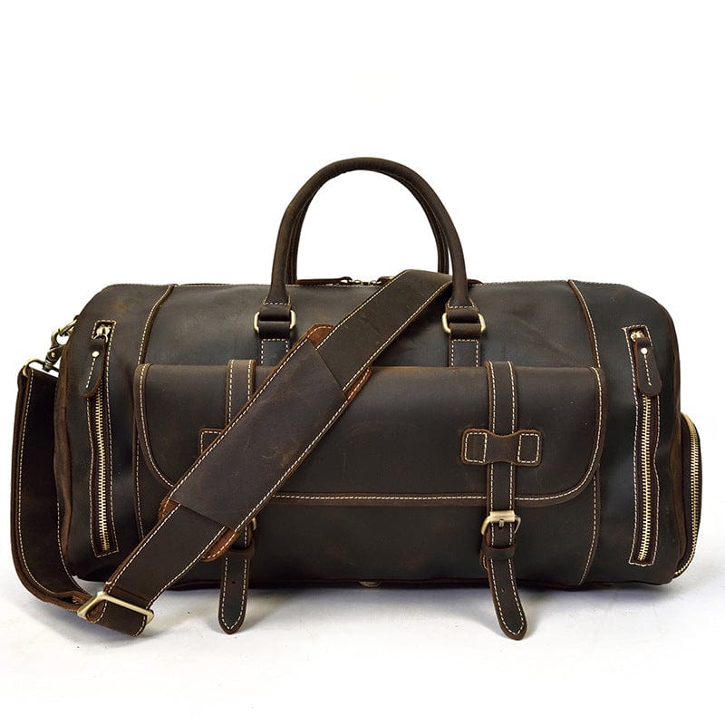 Crossbody-veske i brunt skinn Opes Retro Crazy Horse Skin Reise Bag Herres Stor Kapasitet Bagasje Bag - Gentcreate