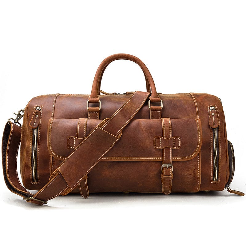 Crossbody-veske i brunt skinn Opes Retro Crazy Horse Skin Reise Bag Herres Stor Kapasitet Bagasje Bag - Gentcreate