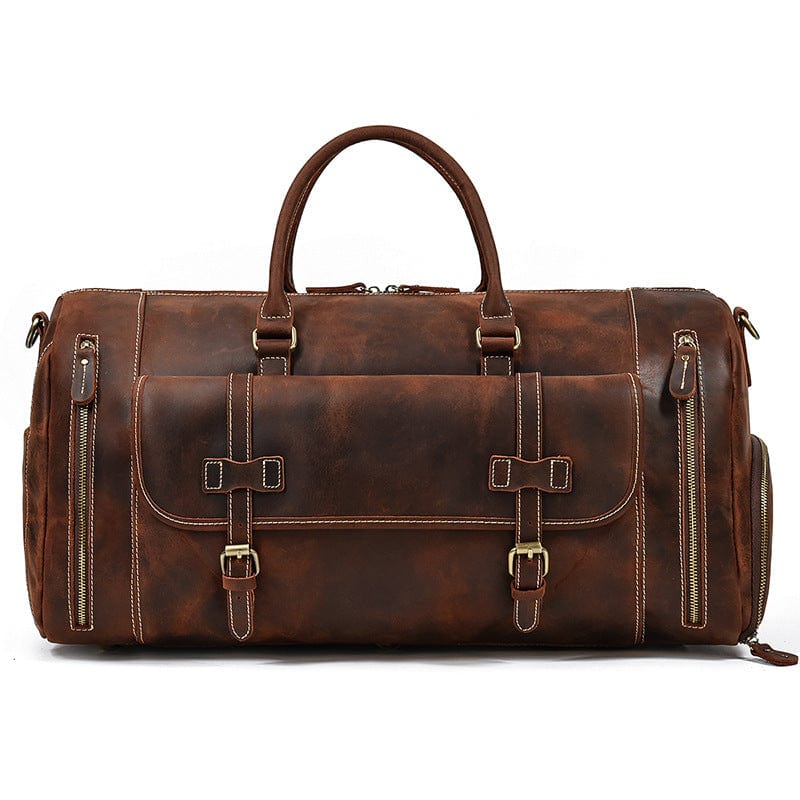 Crossbody-veske i brunt skinn Opes Retro Crazy Horse Skin Reise Bag Herres Stor Kapasitet Bagasje Bag - Gentcreate