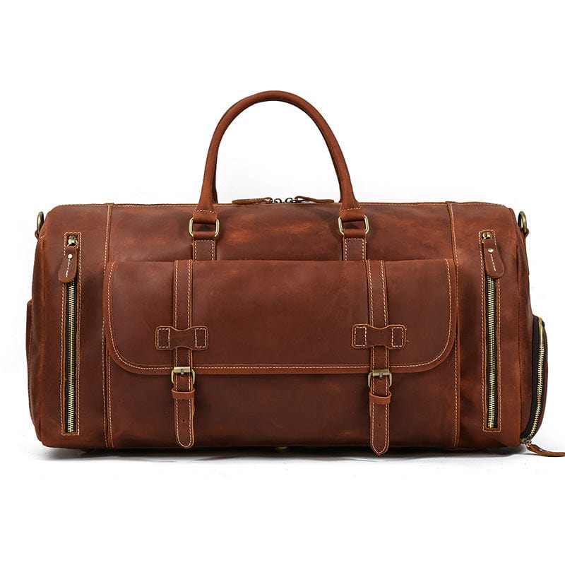 Crossbody-veske i brunt skinn Opes Retro Crazy Horse Skin Reise Bag Herres Stor Kapasitet Bagasje Bag - Gentcreate