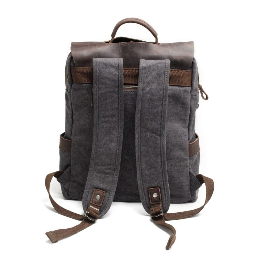 Vintage Canvas Backpack OG Vintage Canvas Backpack "OG" Dark Grey Color From The Behind- Gentcreate