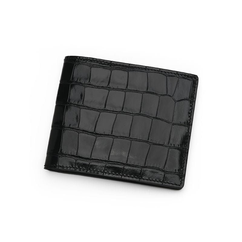 Bifold-Geldbörse aus glänzendem Leder | 8 Kartenfächer Schwarze glänzende Leder-Bifold-Geldbörse von Gentcreate