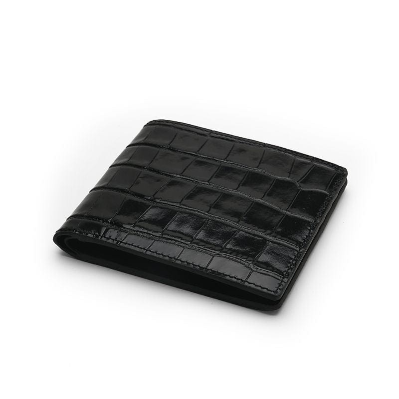 Bifold-Geldbörse aus glänzendem Leder | 8 Kartenfächer Schwarze glänzende Leder-Bifold-Geldbörse von Gentcreate