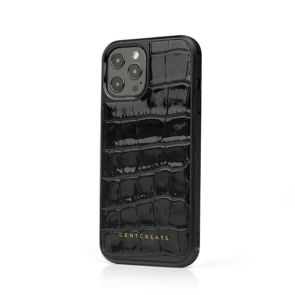 Leather iPhone Case Croco Glossy Black Glossy Leather iPhone Case Croco Pattern By Gentcreate