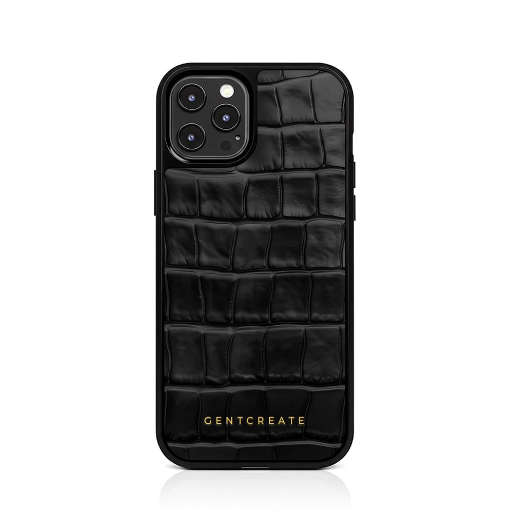Leather iPhone Case Croco Glossy Black Glossy Leather iPhone Case Croco Pattern By Gentcreate.jpg