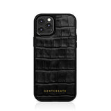 Custodia per iPhone in pelle lucida nera con motivo coccodrillo di Gentcreate.jpg