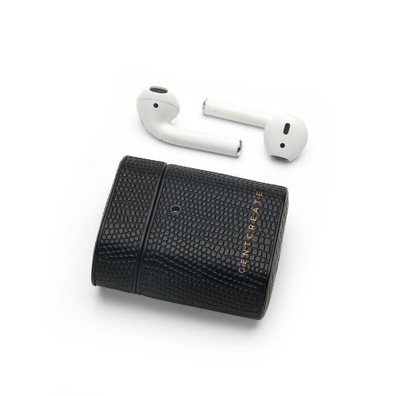 حافظة جلدية لسماعات Airpods بنمط السحلية حافظة إيربودز جلدية سوداء بنمط سحلية من جينت كريت