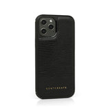 Custodia in pelle nera per iPhone con motivo lucertola di Gentcreate.jpg