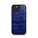 Custodia per iPhone in pelle lucida blu con motivo coccodrillo di Gentcreate