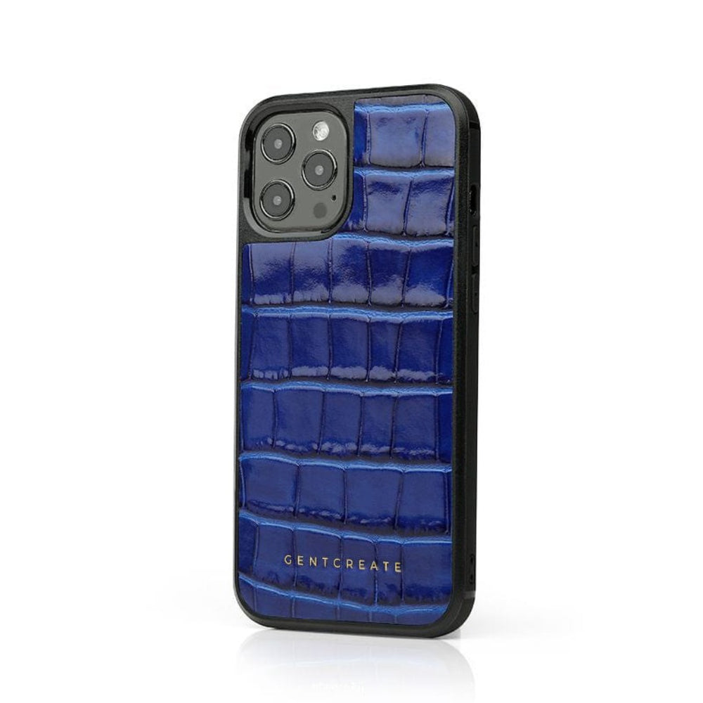 Leather iPhone Case Croco Glossy Blue Glossy Leather iPhone Case Croco Pattern