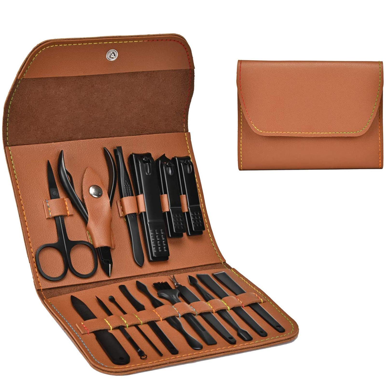 Men's Manicure Set Travel Kit Black and Red Leather with Stainless by Fort  Belvedere