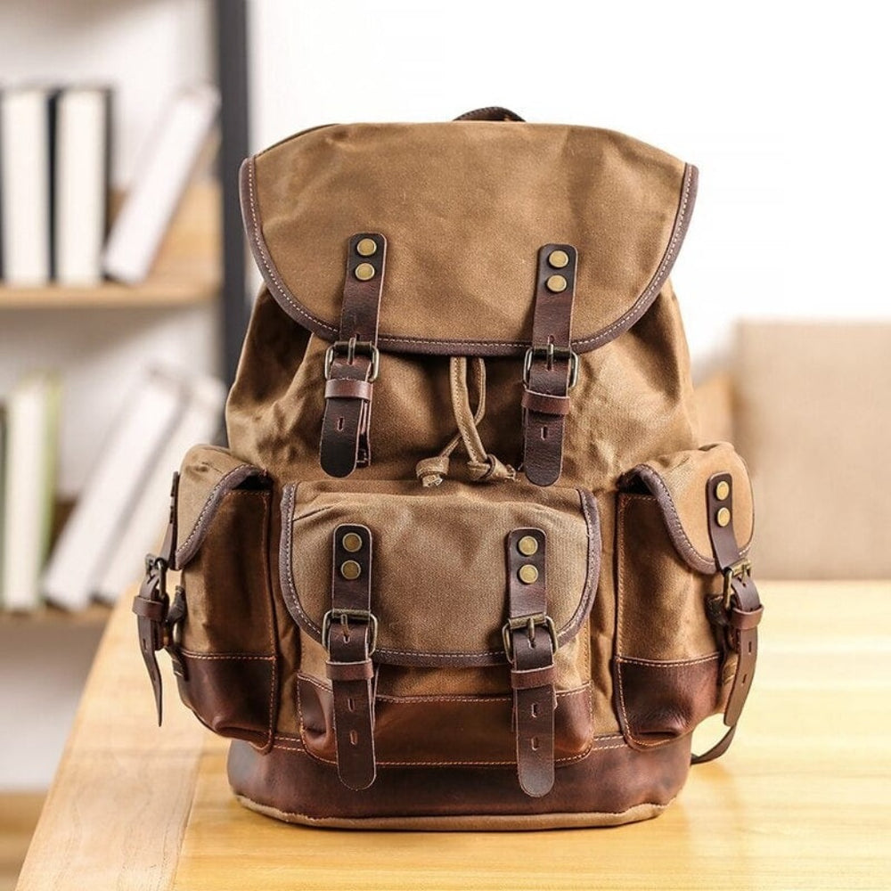 Waterproof Canvas Backpack Waterproof Leather Backpack in Brown Color- Gentcreate